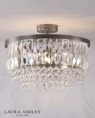 Laura Ashley Rhosill 3 Light Semi-Flush Crystal and Aged Pewter