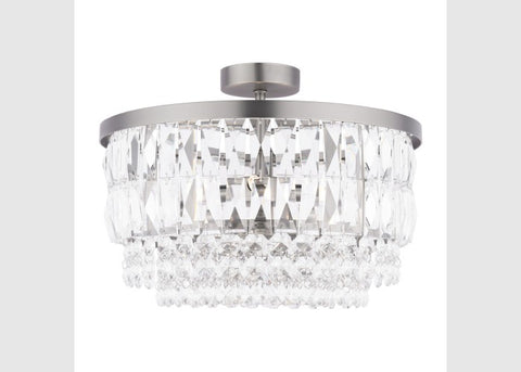 Laura Ashley Rhosill 3 Light Semi-Flush Crystal and Aged Pewter