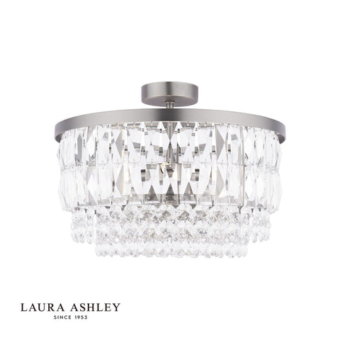 Laura Ashley Rhosill 3 Light Semi-Flush Crystal and Aged Pewter