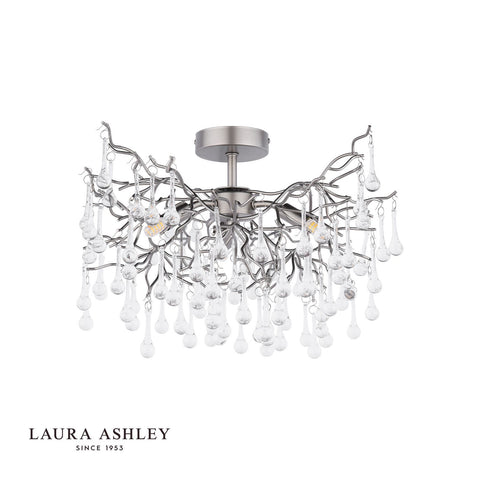 Laura Ashley Willow 3 Light Semi-Flush Satin Pewter and Crystal