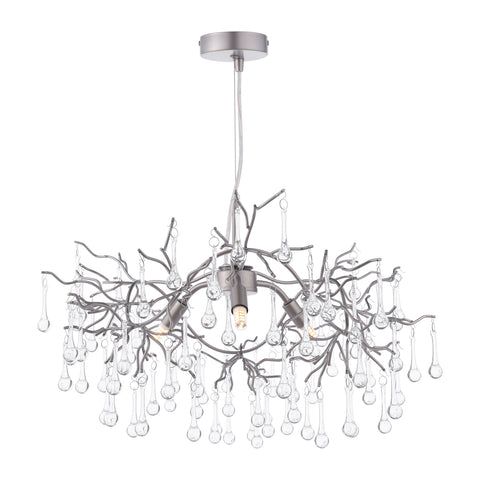 Laura Ashley Willow 3 Light Pendant Satin Pewter and Crystal