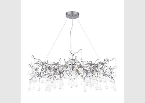 Laura Ashley Willow 5 Light Pendant Satin Pewter and Crystal