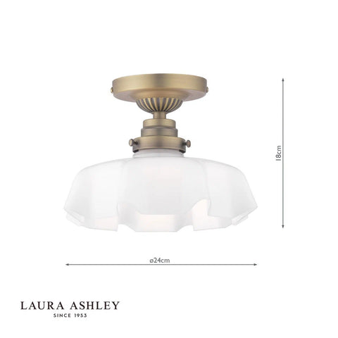 Laura Ashley Banham Semi-Flush Matt Antique Brass and White Glass