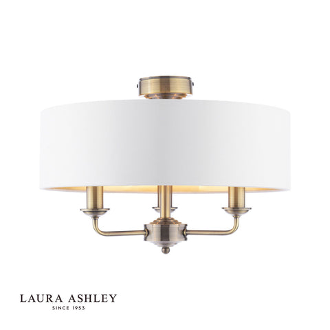 Laura Ashley Sorrento 3 Light Semi-Flush Antique Brass With Ivory Shade