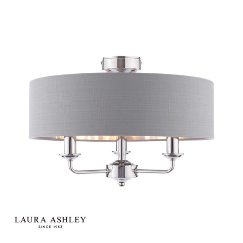 Laura Ashley Sorrento 3 Light Semi-Flush Polished Nickel With Charcoal Shade