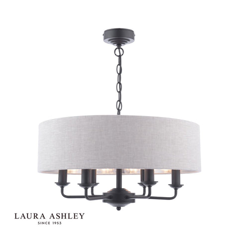 Laura Ashley Sorrento 6 Light Shadelier Matt Black With Natural Shade