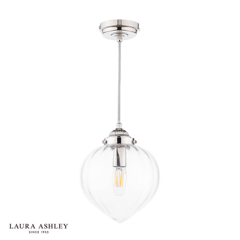 Laura Ashley Whitham Pendant Polished Nickel and Ribbed Glass