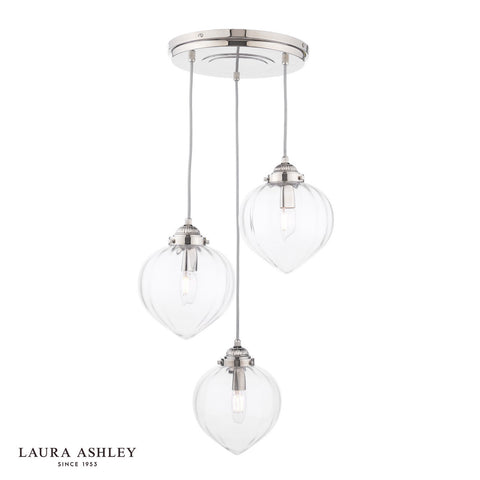 Laura Ashley Whitham Pendant Polished Nickel and Ribbed Glass