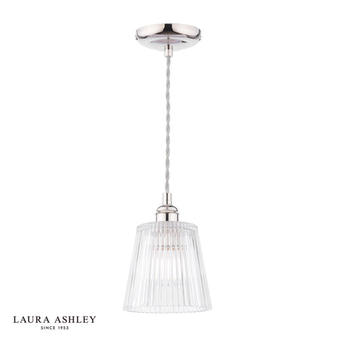 Laura Ashley Callaghan Pendant Polished Nickel and Ribbed Glass