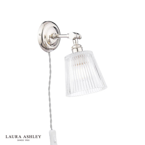 Laura Ashley Callaghan Plugged Wall Light Polished Nickel and Ribbed Glass