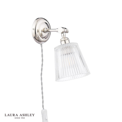 Laura Ashley Callaghan Plugged Wall Light Polished Nickel and Ribbed Glass