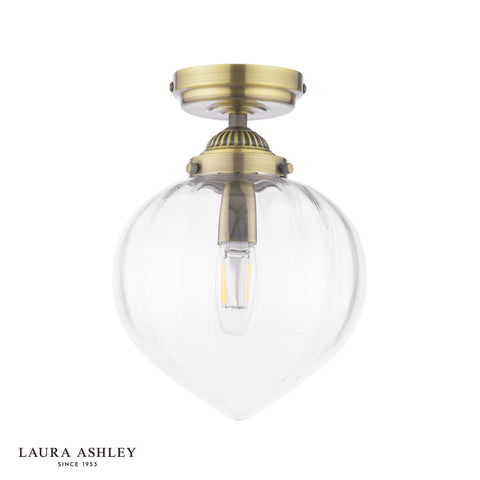 Laura Ashley Whitham Bathroom Ceiling Light Antique Brass and Ribbed Glass IP44