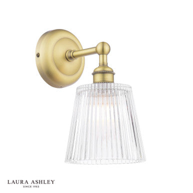 Laura Ashley Callaghan Bathroom Wall Light Matt Antique Brass and Ribbed Glass IP44