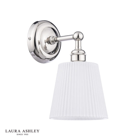 Laura Ashley Callaghan Wall Light Polished Nickel and White Ribbed Glass IP44