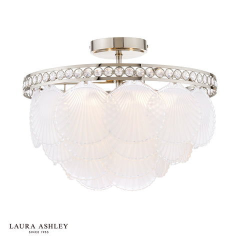 Laura Ashley Caverton 4 Light Semi-Flush Polished Nickel and White Glass