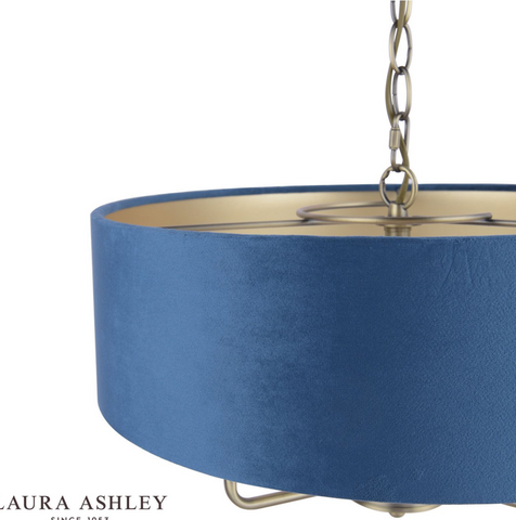 Laura Ashley Sorrento 3 Light Pendant Antique Brass & Blue Shade