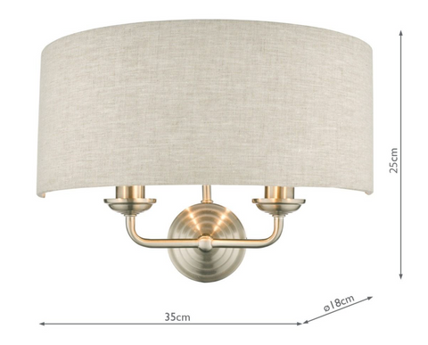 Laura Ashley Sorrento 2lt Wall Light Satin Nickel With Natural Shade