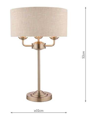 Laura Ashley Sorrento 3lt Table Lamp Satin Nickel With Natural Shade