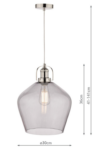 Laura Ashley Rye Pendant Polished Nickel Smoked Glass