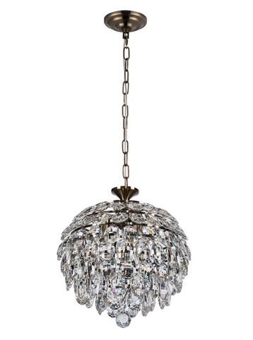 Coniston 35cm Pendant, 3 Light E14, Antique Brass/Crystal