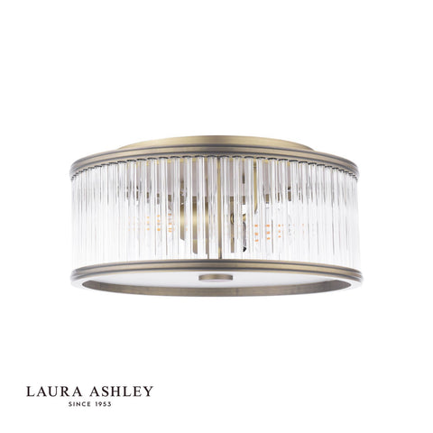 Laura Ashley Sutton 2 Light Flush Matt Antique Brass and Ribbed Glass