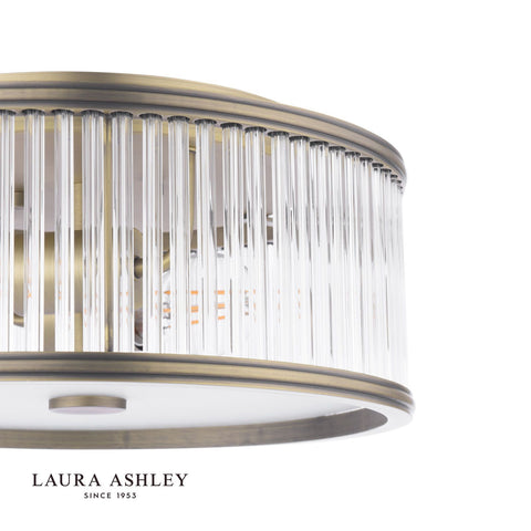 Laura Ashley Sutton 2 Light Flush Matt Antique Brass and Ribbed Glass