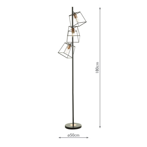 3 Light Tower Floor Lamp Matt Black & Copper