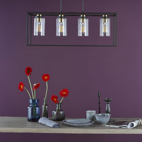 Abel 4 Light Bar Pendant Satin Black and Glass