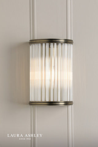 Laura Ashley Sutton Wall Light Matt Antique Brass and Ribbed Glass