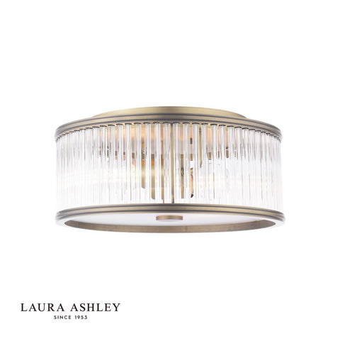 Laura Ashley Sutton 2 Light Flush Matt Antique Brass and Ribbed Glass