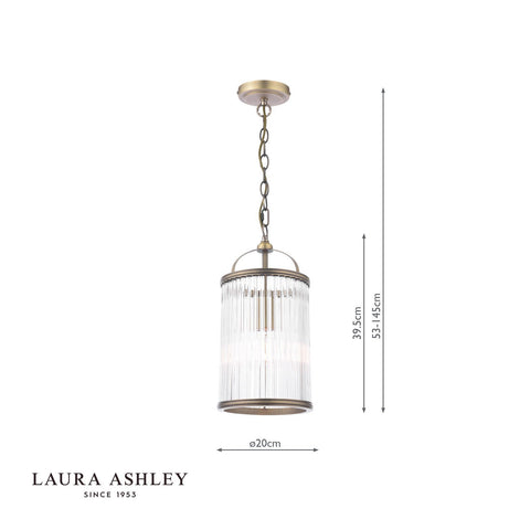 Laura Ashley Sutton Pendant Matt Antique Brass and Ribbed Glass