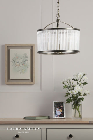 Laura Ashley Sutton 3 Light Pendant Matt Antique Brass and Ribbed Glass