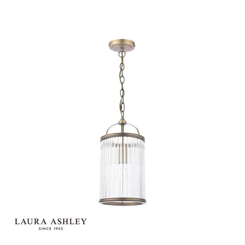 Laura Ashley Sutton Pendant Matt Antique Brass and Ribbed Glass