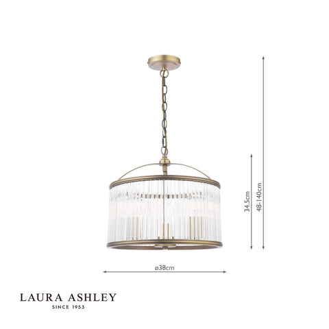 Laura Ashley Sutton 3 Light Pendant Matt Antique Brass and Ribbed Glass