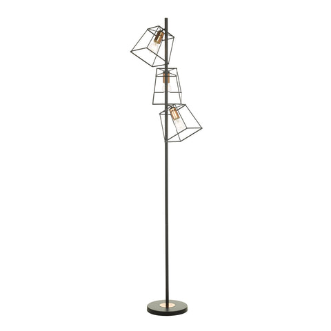 3 Light Tower Floor Lamp Matt Black & Copper