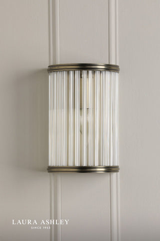 Laura Ashley Sutton Wall Light Matt Antique Brass and Ribbed Glass