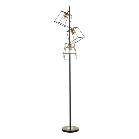 3 Light Tower Floor Lamp Matt Black & Copper