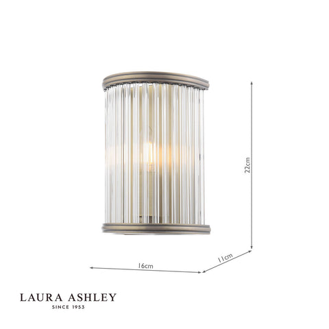 Laura Ashley Sutton Wall Light Matt Antique Brass and Ribbed Glass