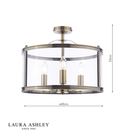 Laura Ashley Harrington 3 Light Semi-Flush Antique Brass and Glass