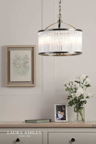 Laura Ashley Sutton 3 Light Pendant Matt Antique Brass and Ribbed Glass