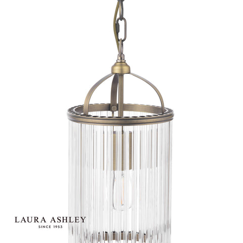 Laura Ashley Sutton Pendant Matt Antique Brass and Ribbed Glass