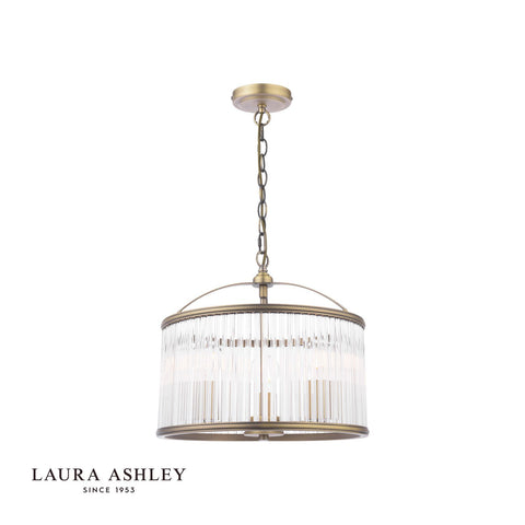 Laura Ashley Sutton 3 Light Pendant Matt Antique Brass and Ribbed Glass