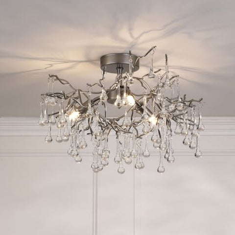 Laura Ashley Willow 3 Light Semi-Flush Satin Pewter and Crystal