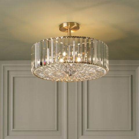 Laura Ashley Fernhurst 3 Light Semi-Flush Crystal and Antique Brass