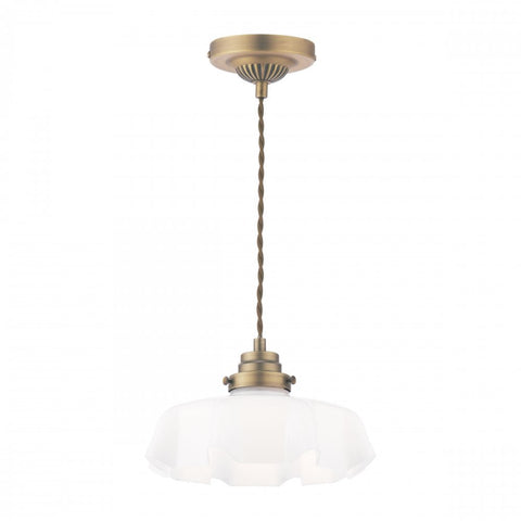 Laura Ashley Banham Pendant Matt Antique Brass and White Glass