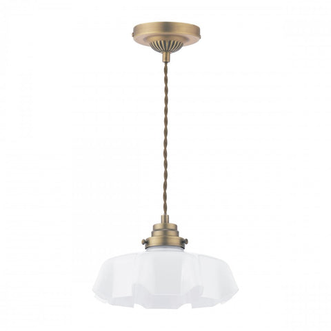 Laura Ashley Banham Pendant Matt Antique Brass and White Glass