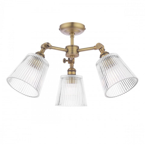 Laura Ashley Callaghan 3 Light Semi-Flush Matt Antique Brass and Ribbed Glass