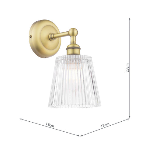 Laura Ashley Callaghan Bathroom Wall Light Matt Antique Brass and Ribbed Glass IP44