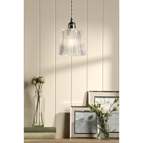 Laura Ashley Callaghan Pendant Polished Nickel and Ribbed Glass