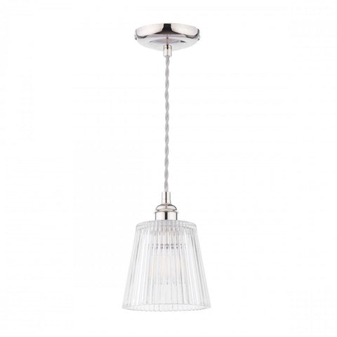 Laura Ashley Callaghan Pendant Polished Nickel and Ribbed Glass